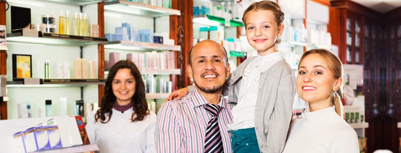happy pharmacist and  customer